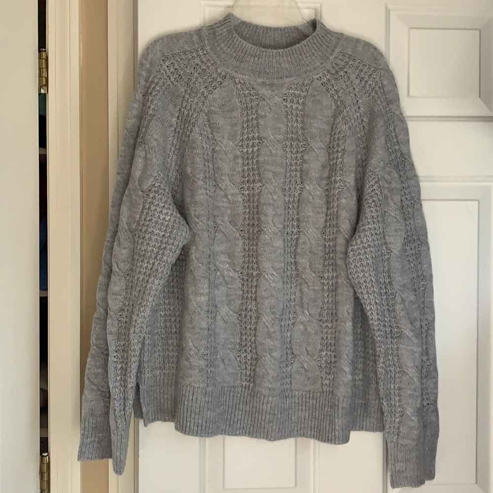 J.Crew grey mock neck cable sweater sz XL